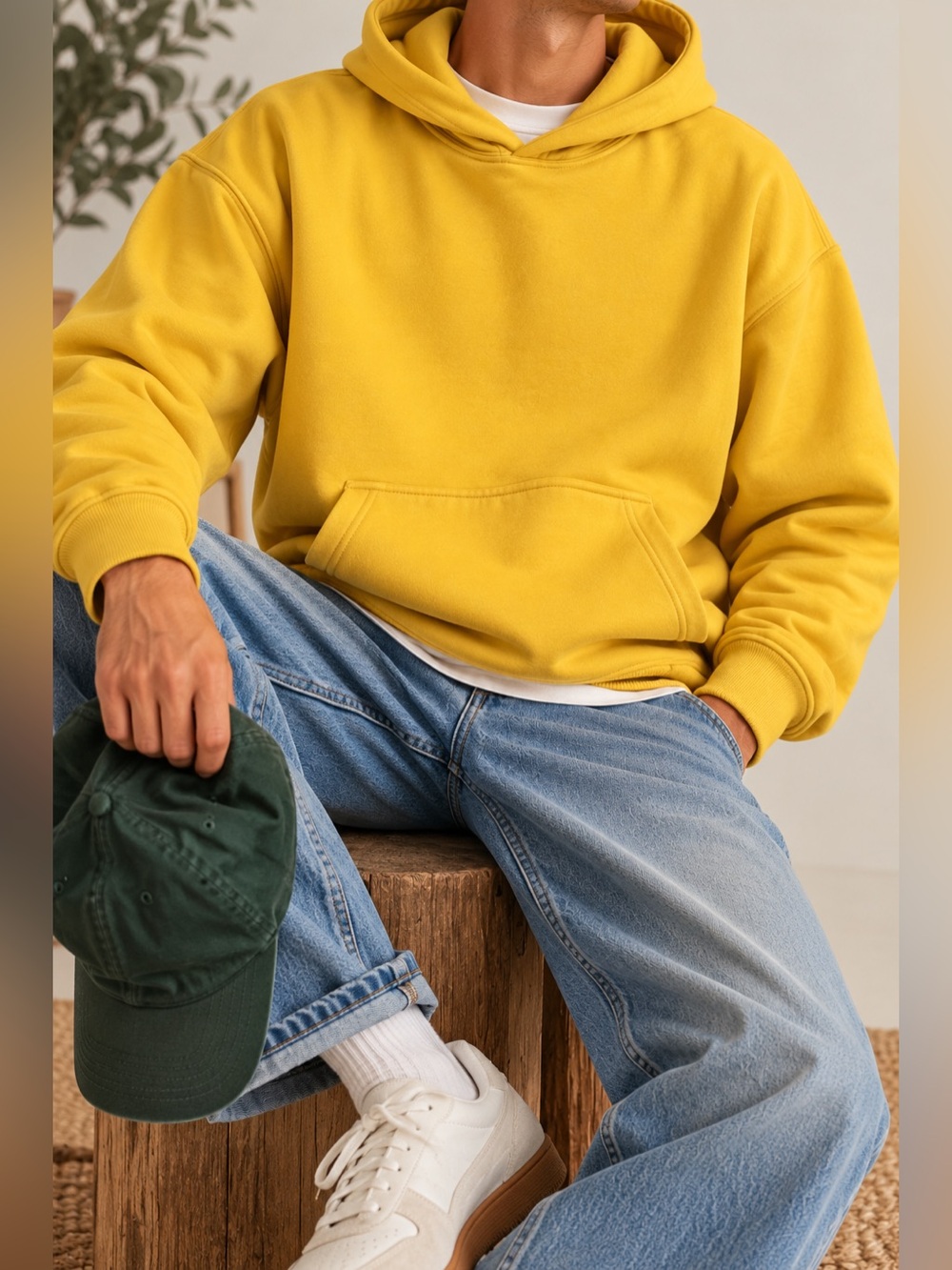 Old Navy Mustard Yellow Oversized Blank Hoodie 90s Skate Size M
